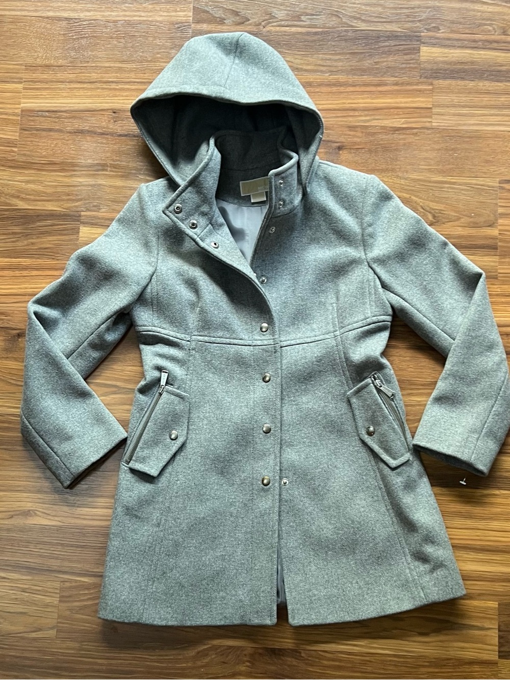 Michael Kors Hooded Pea Coat in Heather Gray